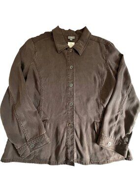 J. Jill Shale Brown Tencel Jacket XL Pleated Back Button Front NWT